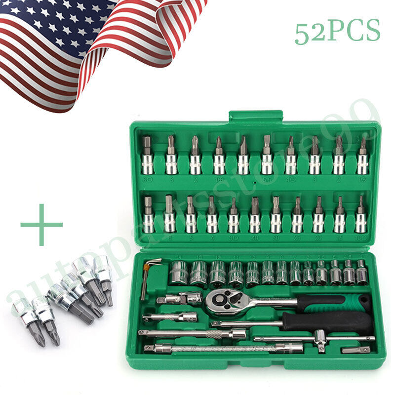 52 Pcs Socket Wrench Set 1/4" Drive Ratchet Metric Kit Garage Car Repair Tool US