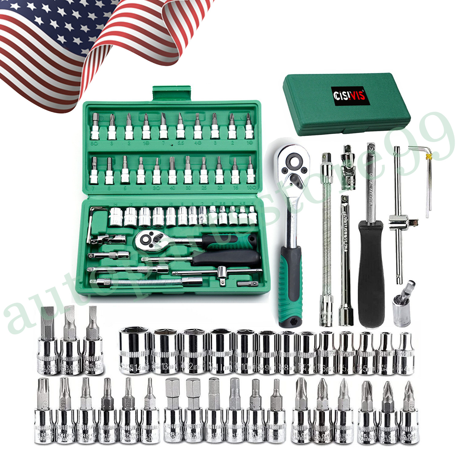52 Pcs Socket Wrench Set 1/4" Drive Ratchet Metric Kit Garage Car Repair Tool US