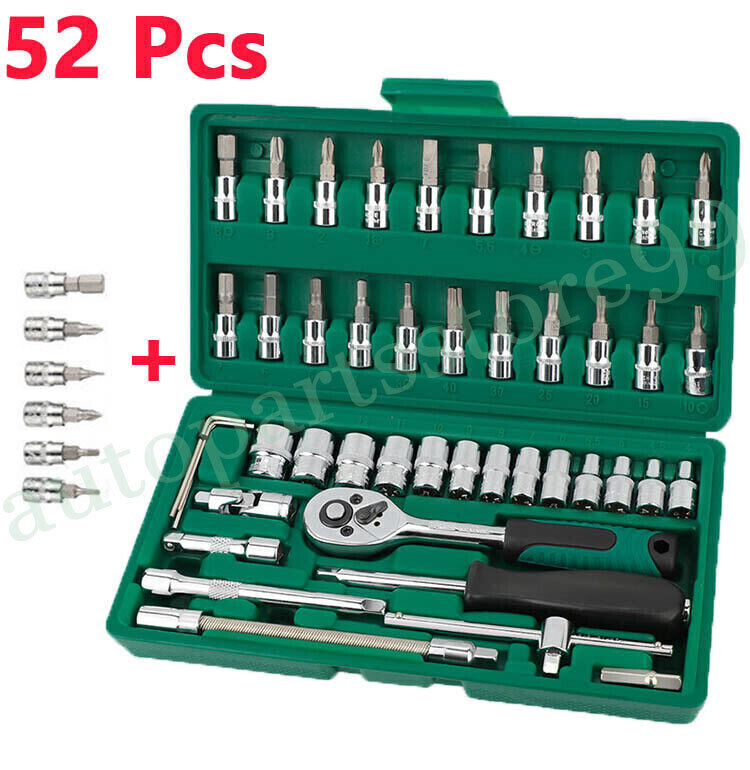 52 Pcs Socket Wrench Set 1/4" Drive Ratchet Metric Kit Garage Car Repair Tool US