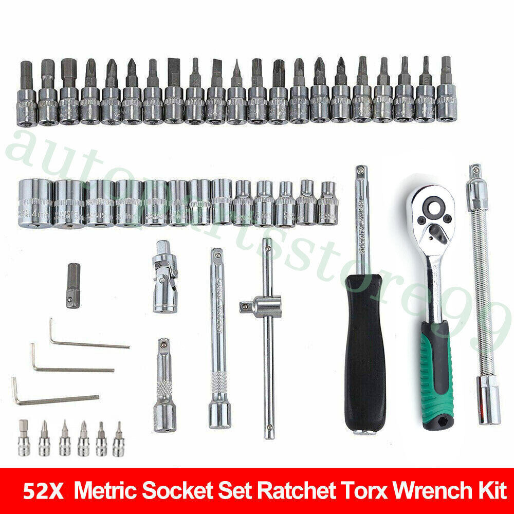52 Pcs Socket Wrench Set 1/4" Drive Ratchet Metric Kit Garage Car Repair Tool US