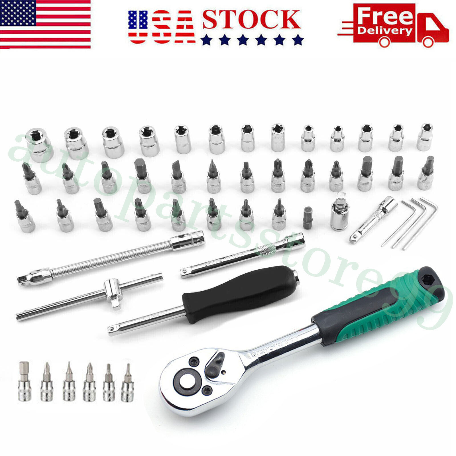 52 Pcs Socket Wrench Set 1/4" Drive Ratchet Metric Kit Garage Car Repair Tool US