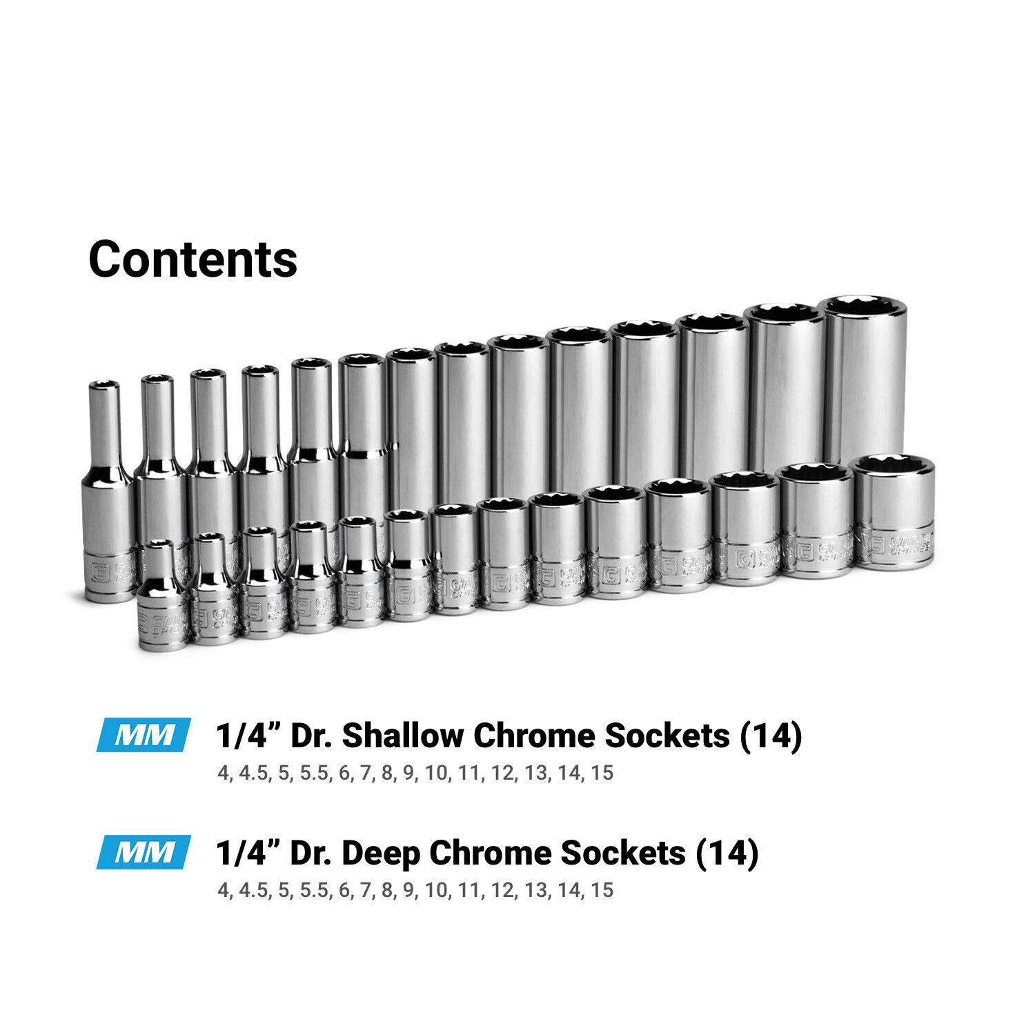 Capri Tools 1/4 in. Drive 12-Point Socket Set, 4-15 mm, Metric, 28-Piece