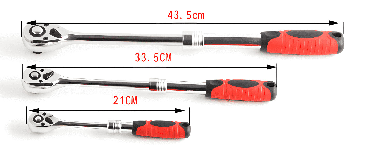 3pc Extendable Long Handle Socket Ratchet Set 1/4" 3/8" 1/2" Drive Ratchet Tools