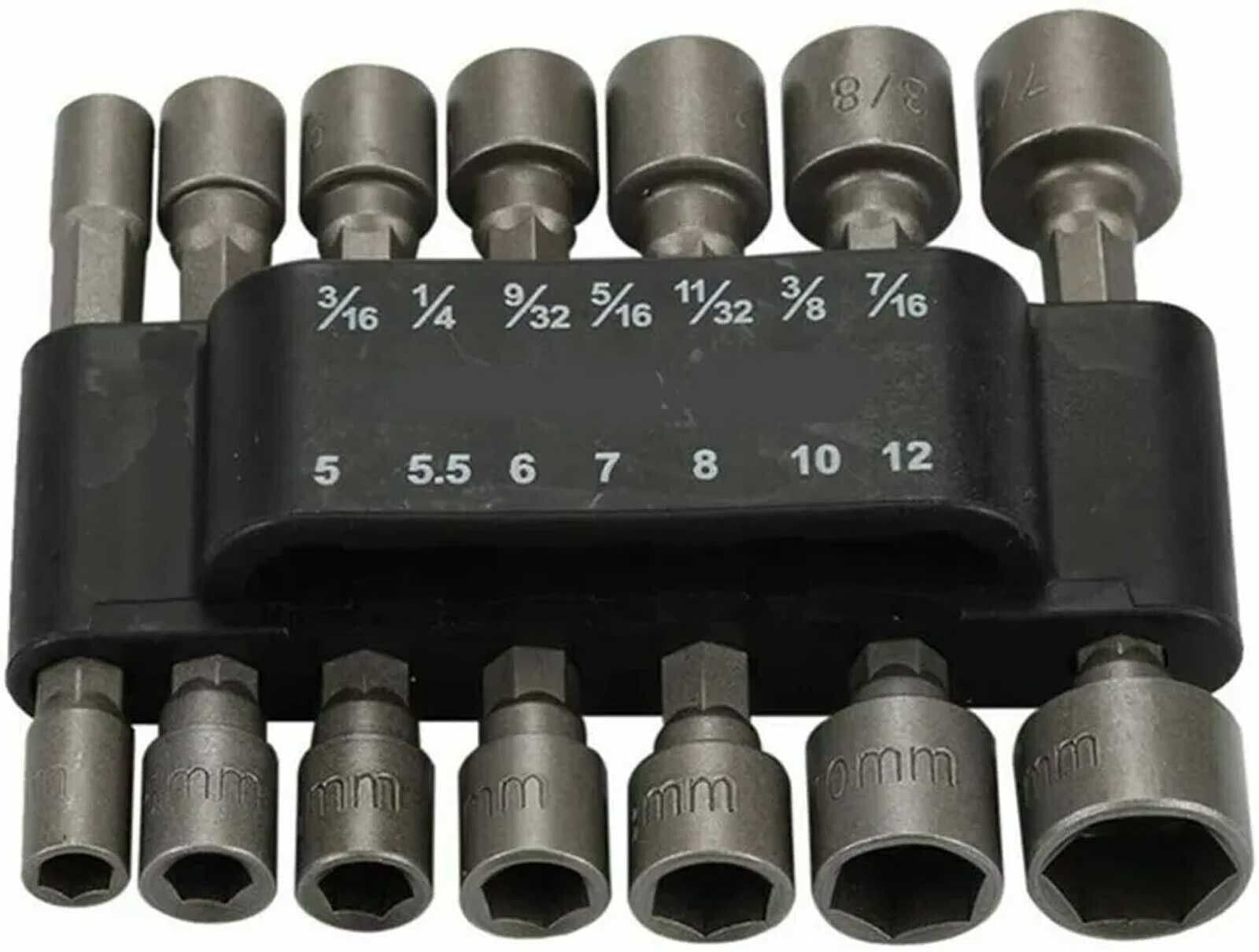 14PC Power Nut Driver Drill Bit Set Socket Bit Adapter metric & SAE Socket for W