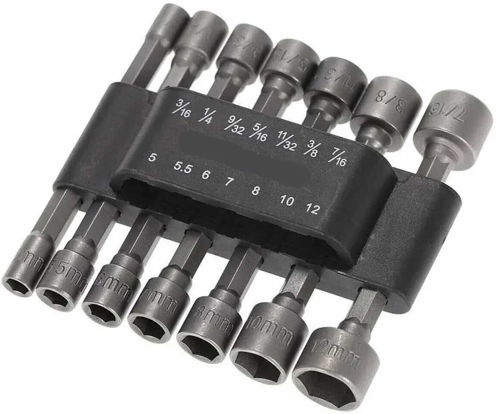 14PC Power Nut Driver Drill Bit Set Socket Bit Adapter metric & SAE Socket for W