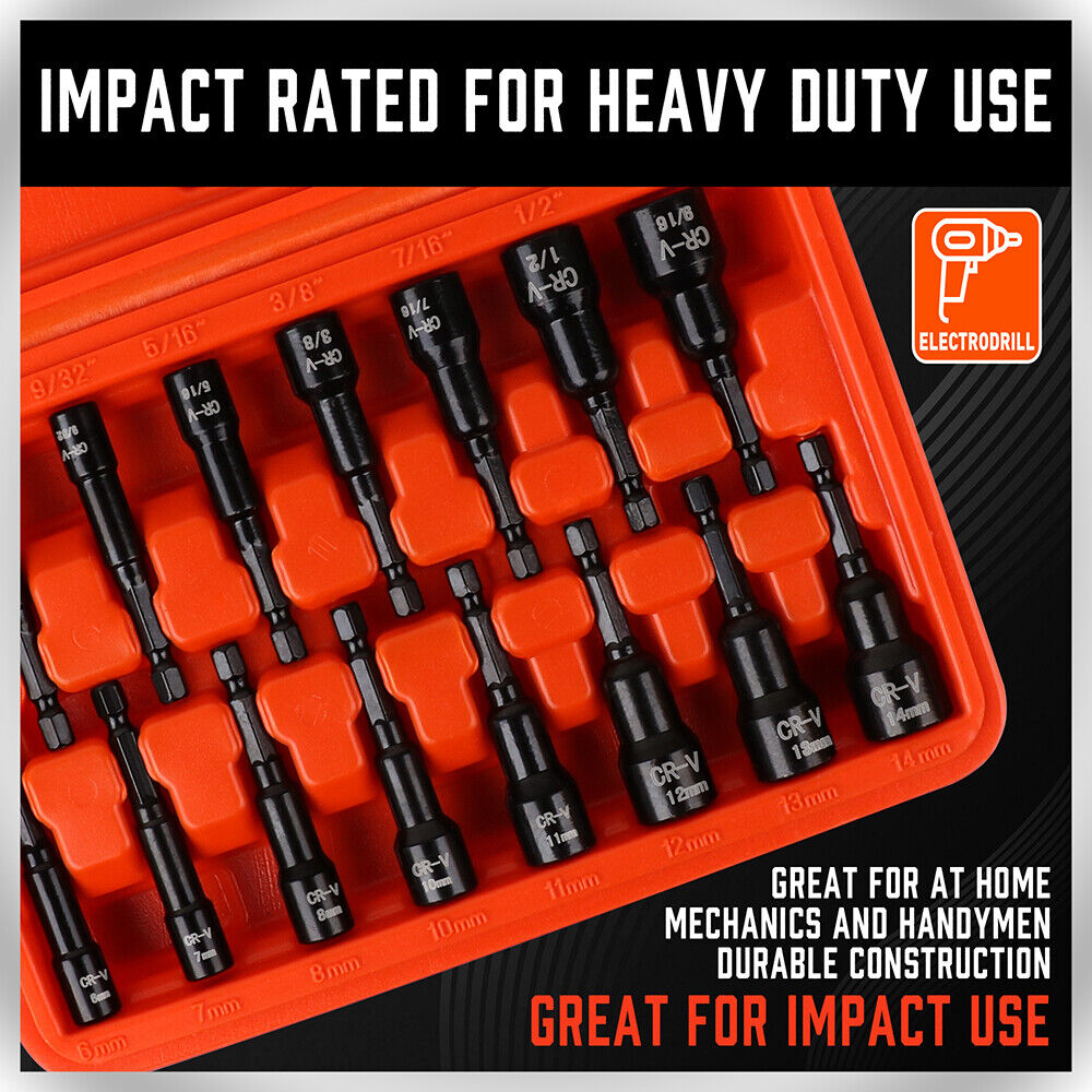 15pc Magnetic Nut Driver Setter Bit Nut Driver MM & SAE 1/4" Shank Quick Change