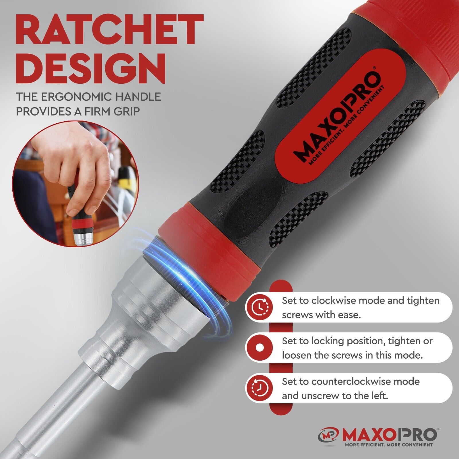 Maxopro Ratcheting Screwdriver Set with Magnetic Tips - 19 in 1 Ratchet Portable