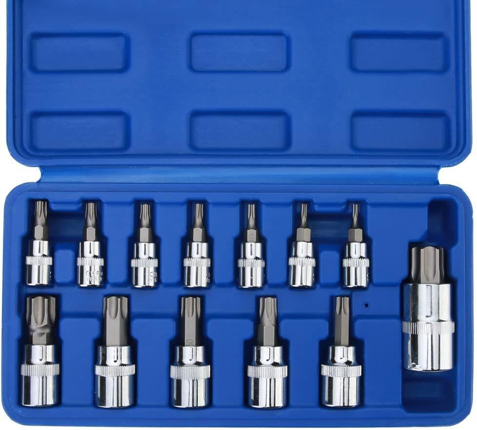 13Pcs Star Torx Bit Socket Set,1/4-inch(T8-T30),3/8-inch(T40-T60),1/2-inch(T70) 