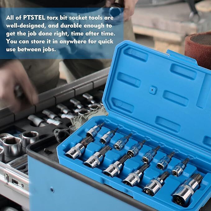 13Pcs Star Torx Bit Socket Set,1/4-inch(T8-T30),3/8-inch(T40-T60),1/2-inch(T70) 