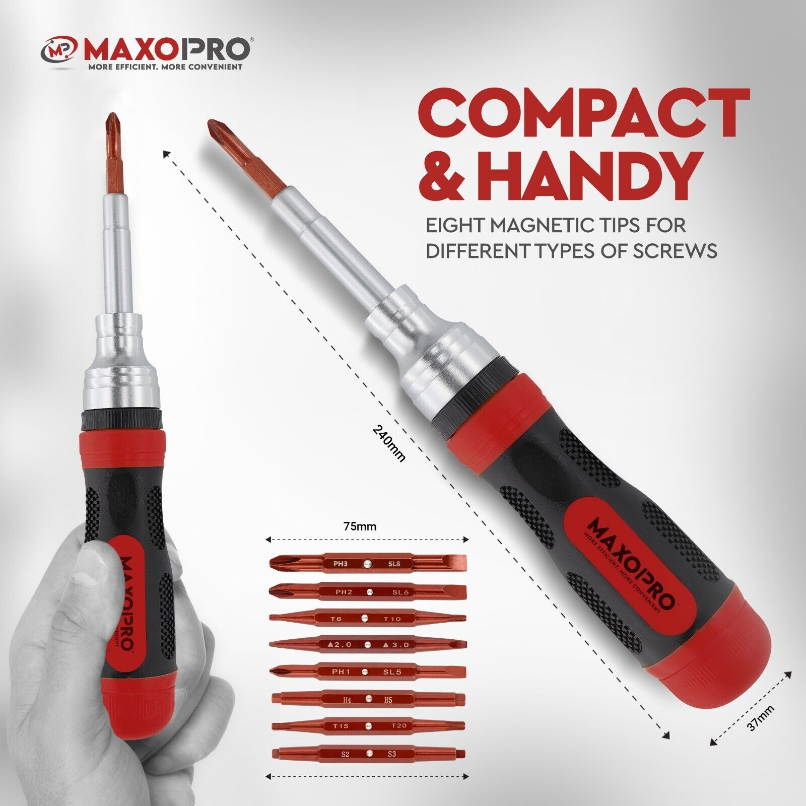 Maxopro Ratcheting Screwdriver Set with Magnetic Tips - 19 in 1 Ratchet Portable