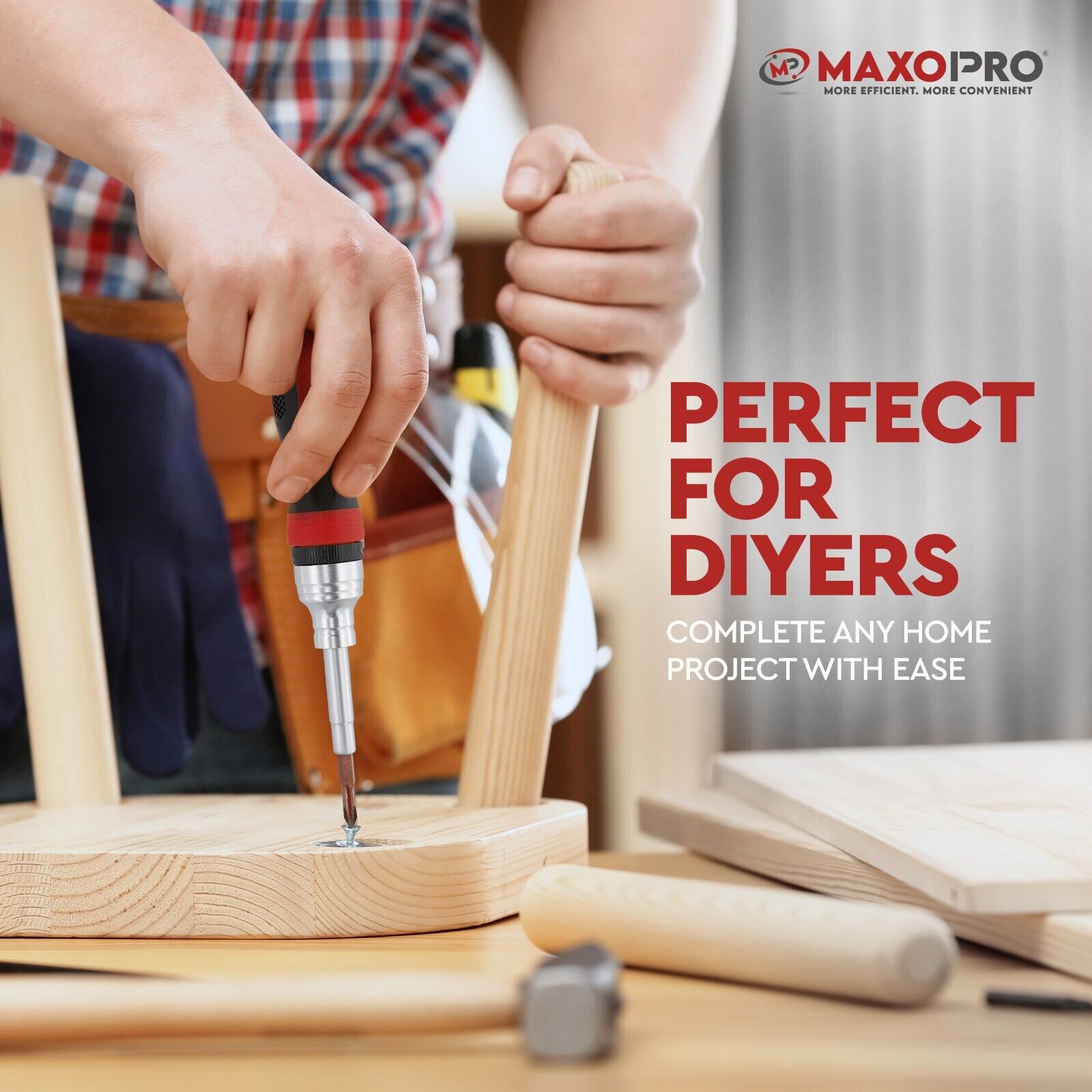 Maxopro Ratcheting Screwdriver Set with Magnetic Tips - 19 in 1 Ratchet Portable