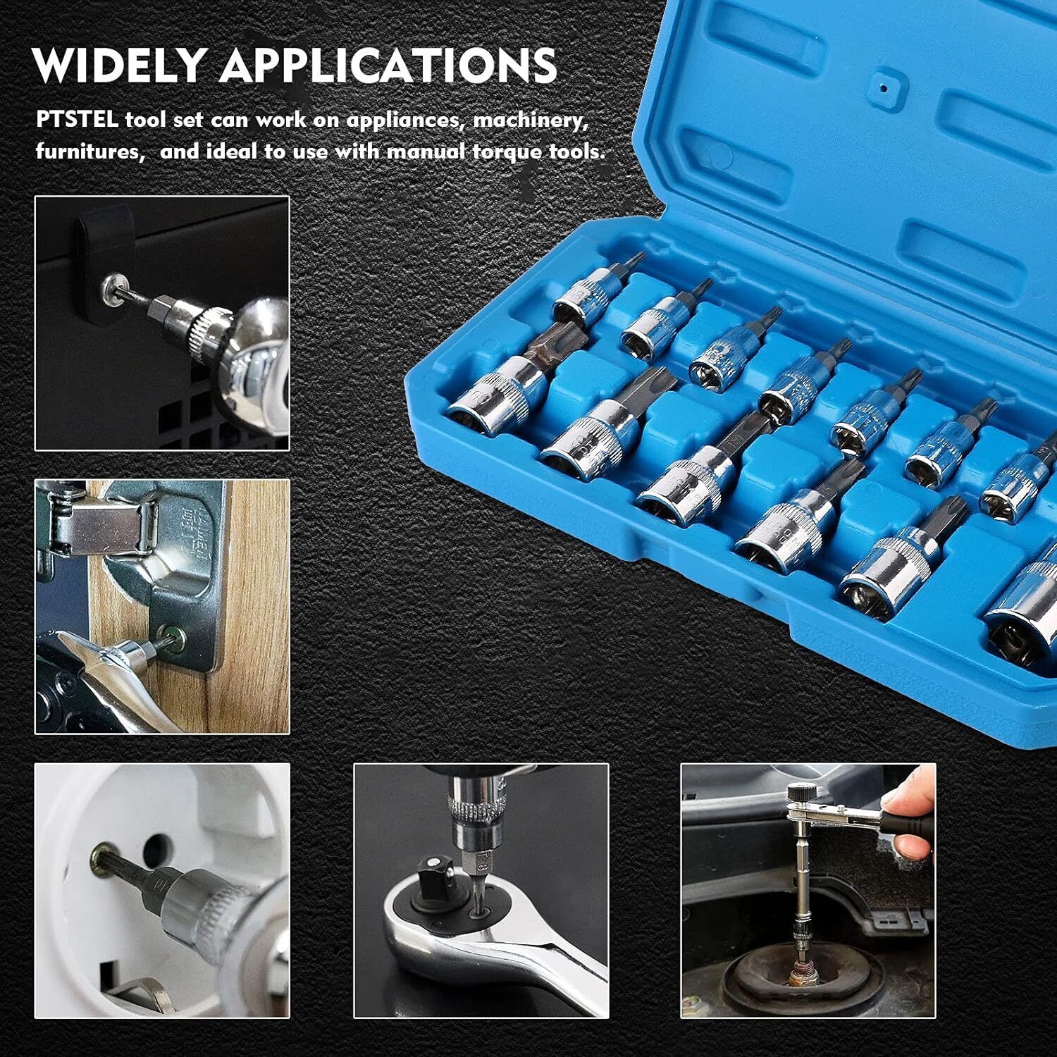 13Pcs Star Torx Bit Socket Set,1/4-inch(T8-T30),3/8-inch(T40-T60),1/2-inch(T70) 
