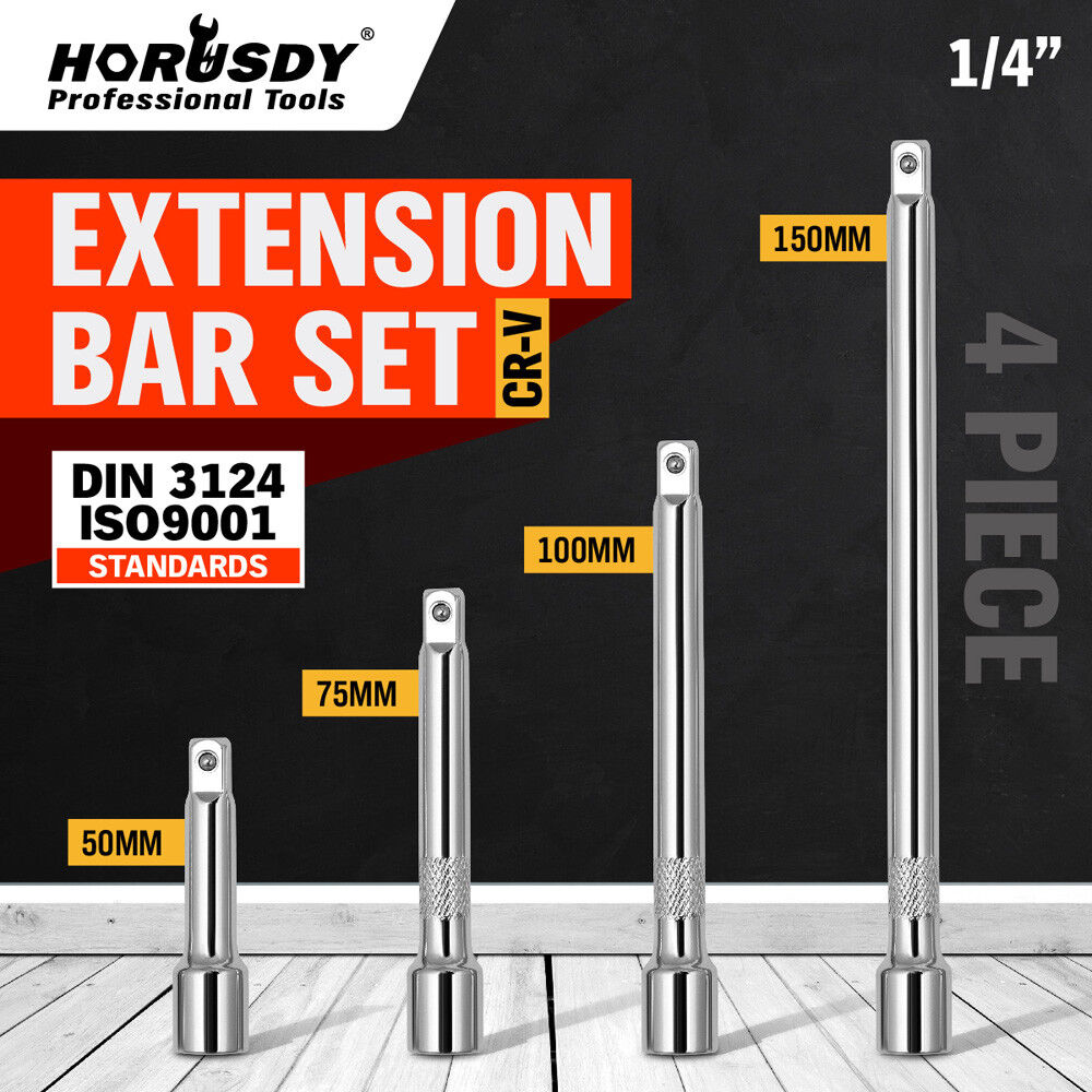 4pc 1/4" LONG Extension Extender Bar Set 2" 3" 4" 6" Drive Ratchet Wrench Socket