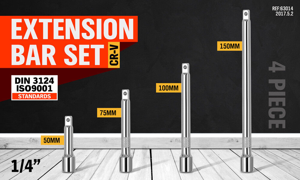 4pc 1/4" LONG Extension Extender Bar Set 2" 3" 4" 6" Drive Ratchet Wrench Socket