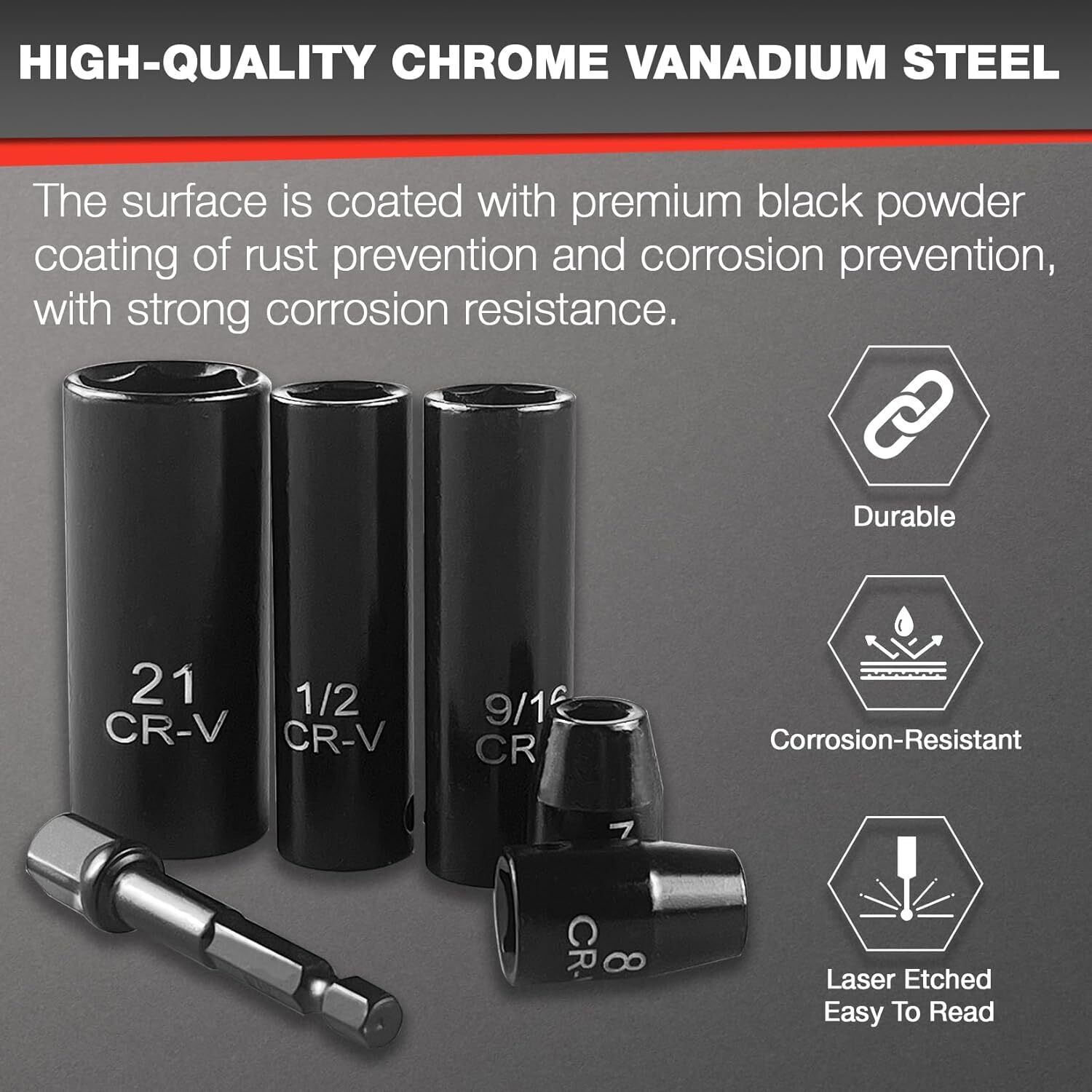64pcs 3/8" Socket Set,Drive Impact Socket Set, SAE/Metric, Cr-V Steel