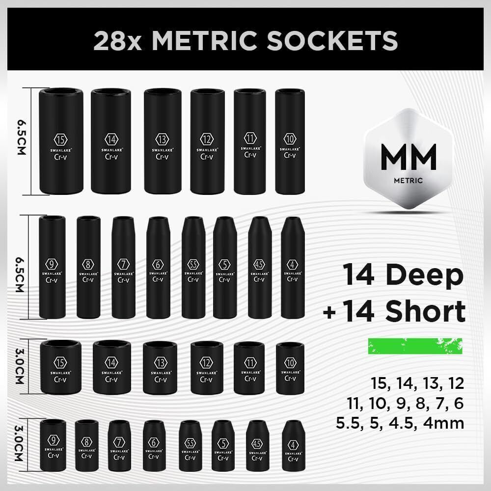 56-Piece 1/4" Drive Master Impact Socket Set, Standard SAE and Metric Sockets