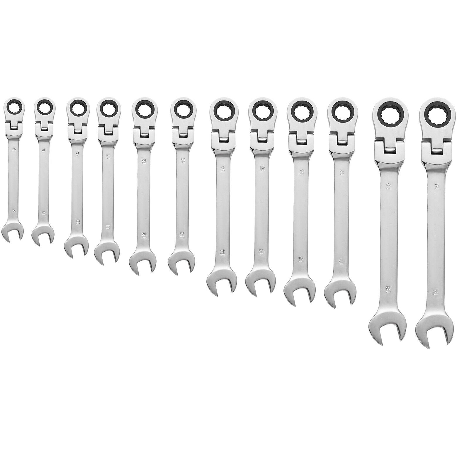 12Pc 8-19mm Metric Flexible Head Ratcheting Wrench Combination Spanner Tool Set