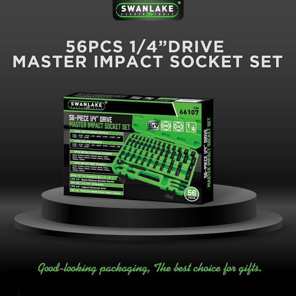 56-Piece 1/4" Drive Master Impact Socket Set, Standard SAE and Metric Sockets