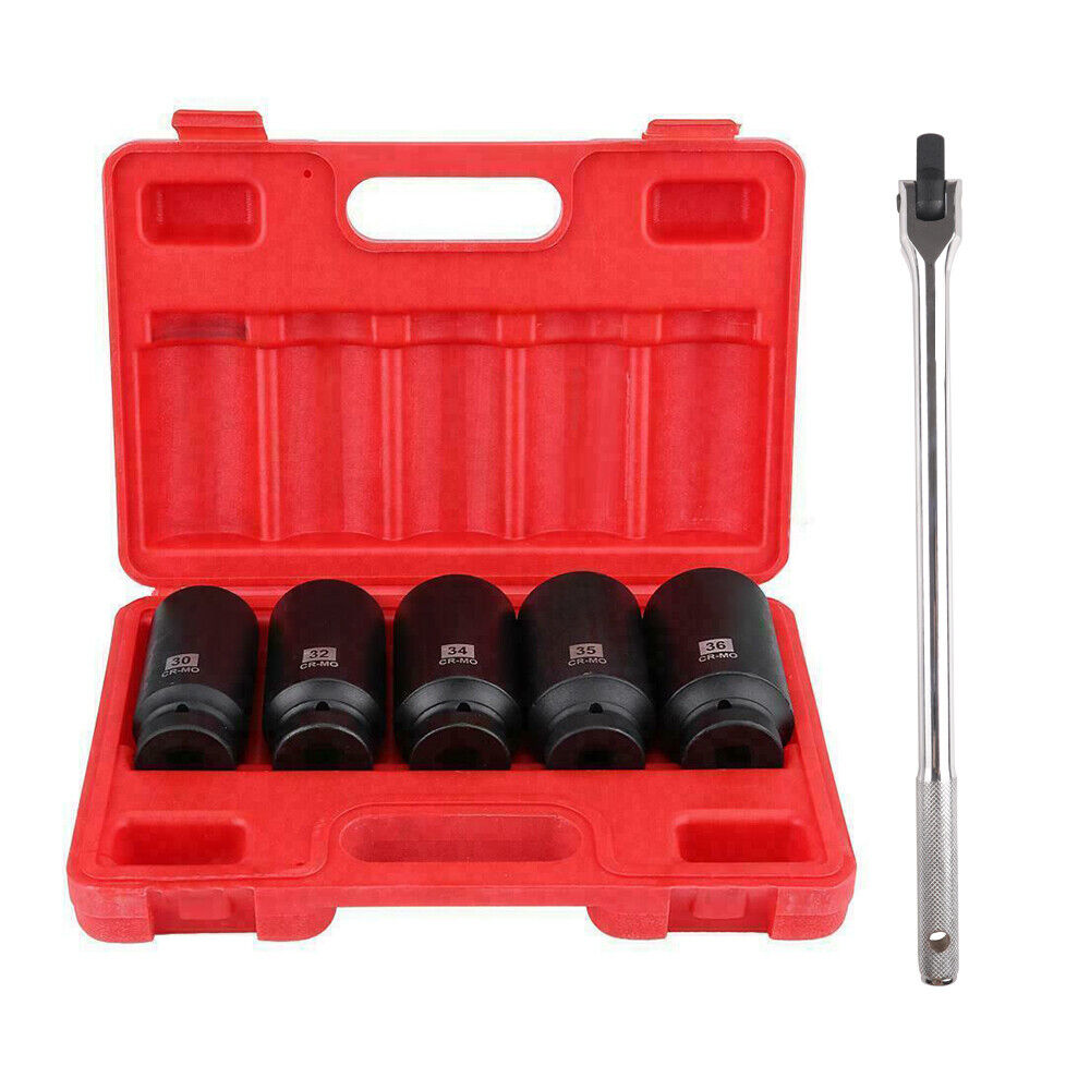 12 Point 1/2’’ Drive Deep Spindle Axle Nut Socket Set 18" Breaker Bar Kit 1/2"