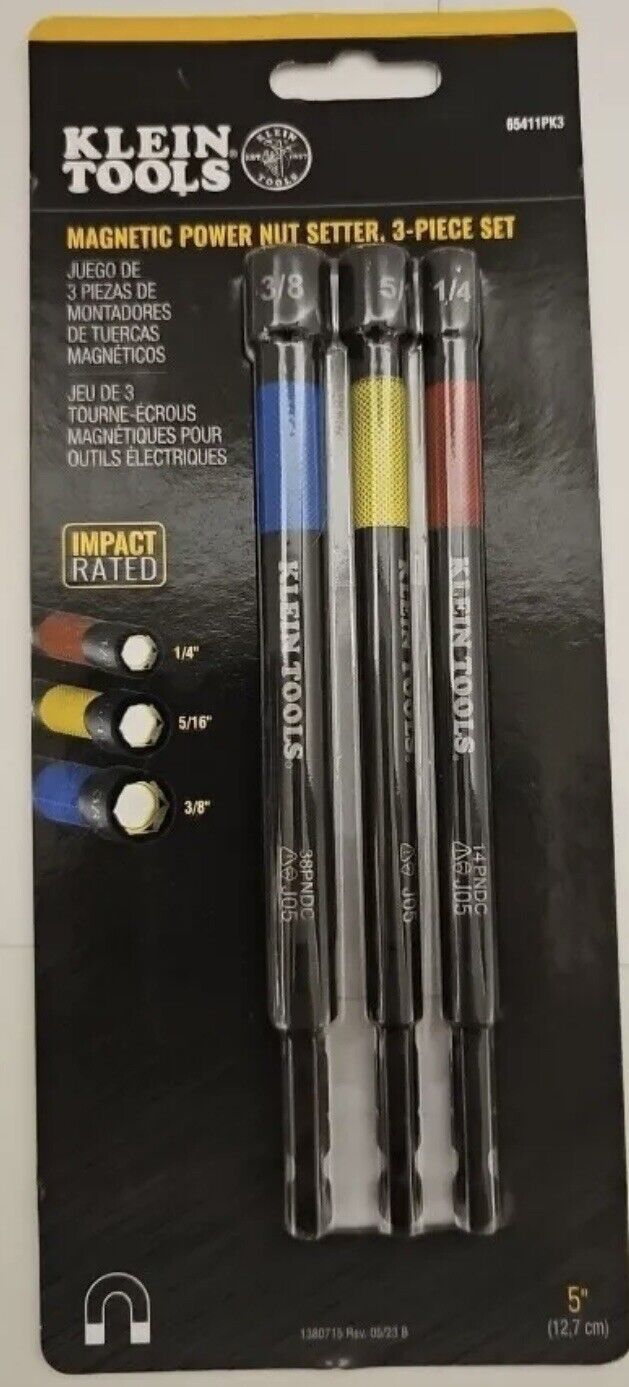 Klein Tools 3 Pc. Magnetic Standard (SAE) Hex Nut (Setter) Driver Set Brand New