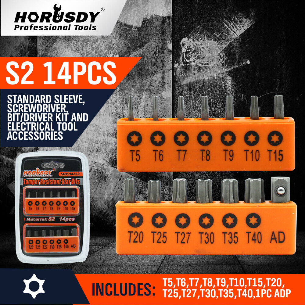 14PC Security Tamper Proof Torq Torx Hex Bit Set Star Resistant S2 Steel T5 -T40