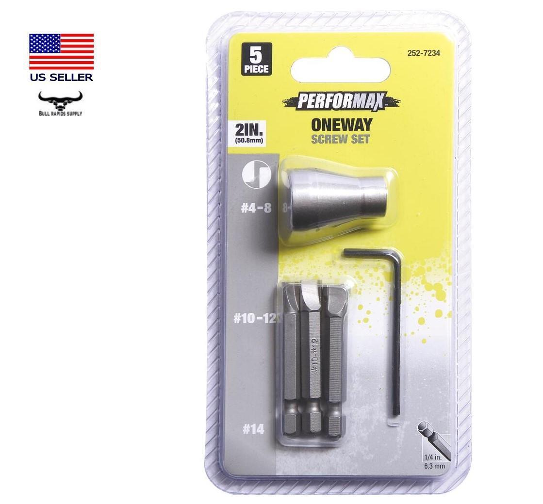 One-Way Screw Remover/Installer Set with Sleeve 3 Piece Tool Bits Power Tool New