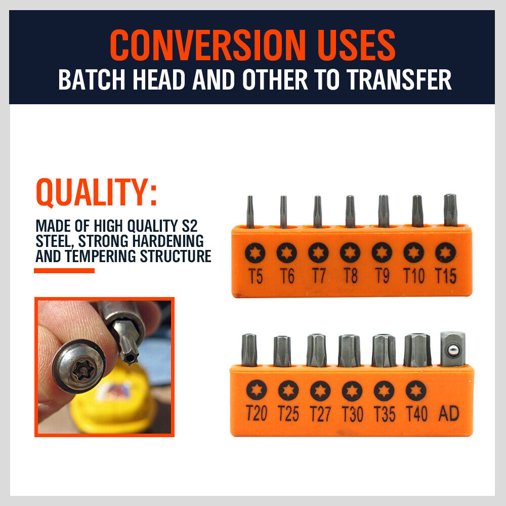14PC Security Tamper Proof Torq Torx Hex Bit Set Star Resistant S2 Steel T5 -T40