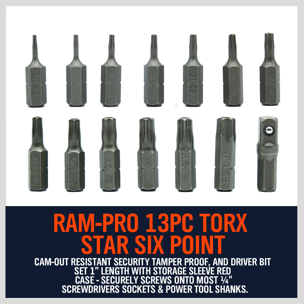 14PC Security Tamper Proof Torq Torx Hex Bit Set Star Resistant S2 Steel T5 -T40