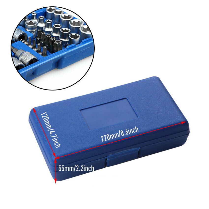 34PC Torque Torx Star Sockets Bit Set Male Female E-torx Bits 3/8 1/4'' Handheld