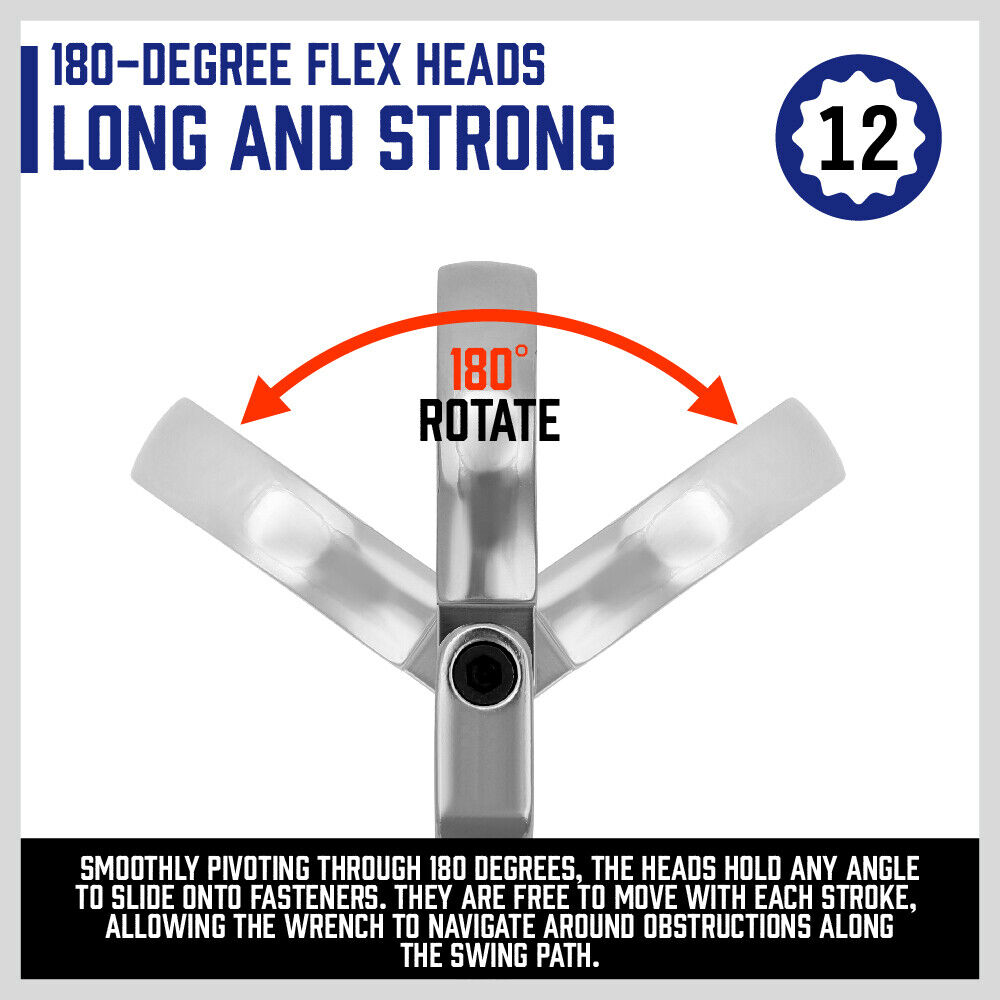 Extra Long Flex Head Ratcheting Wrench set 6PC Double Box End Metric 8-19 Pouch