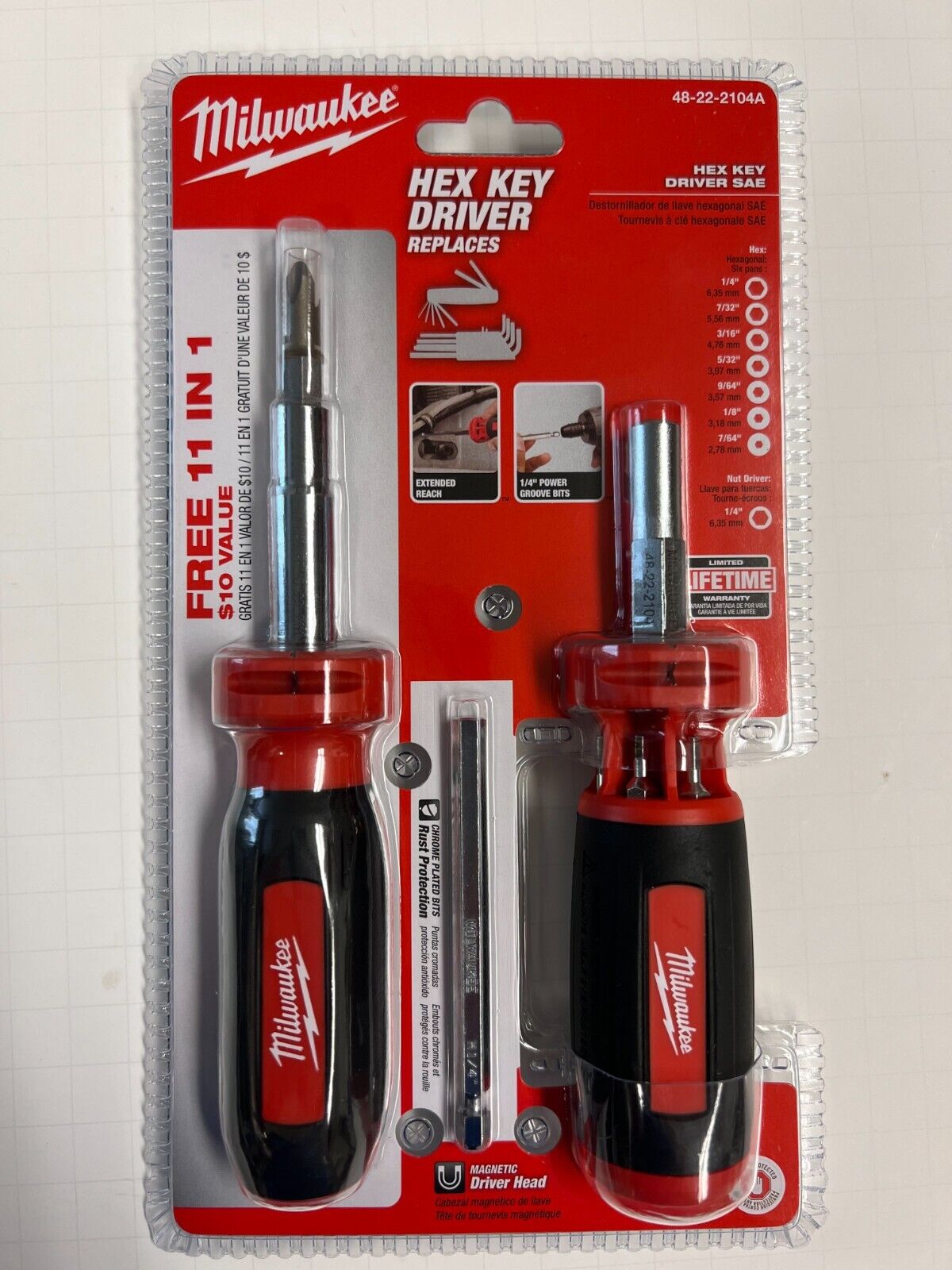 Milwaukee Hex Key Driver Set SAE w/Free 11 IN 1 Screwdriver 48-22-2104A