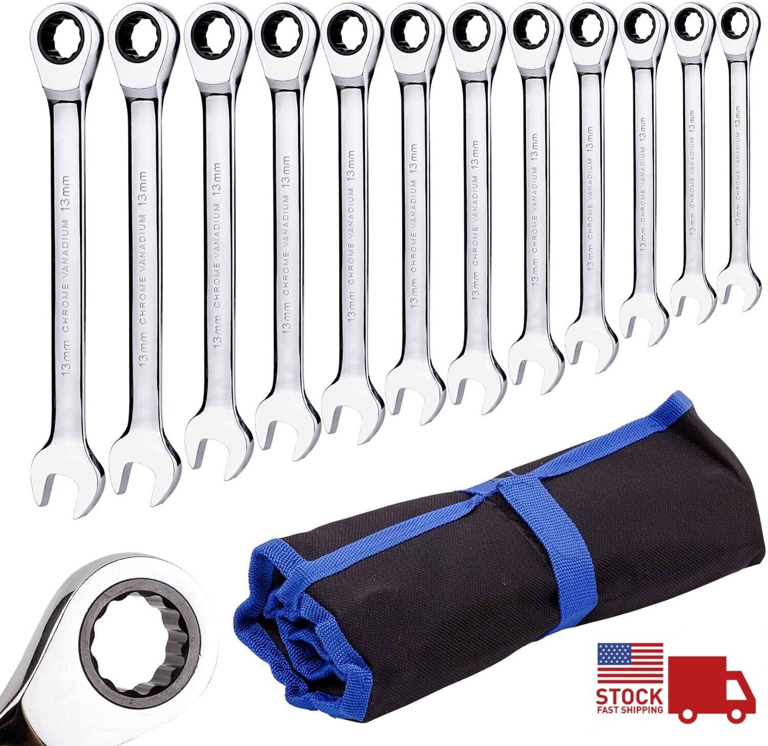 12-Piece 12-Point Combination Wrench Set (8-19mm) with Organizer Rack US