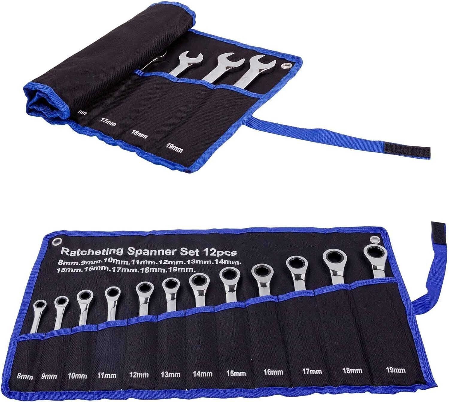 12-Piece 12-Point Combination Wrench Set (8-19mm) with Organizer Rack US