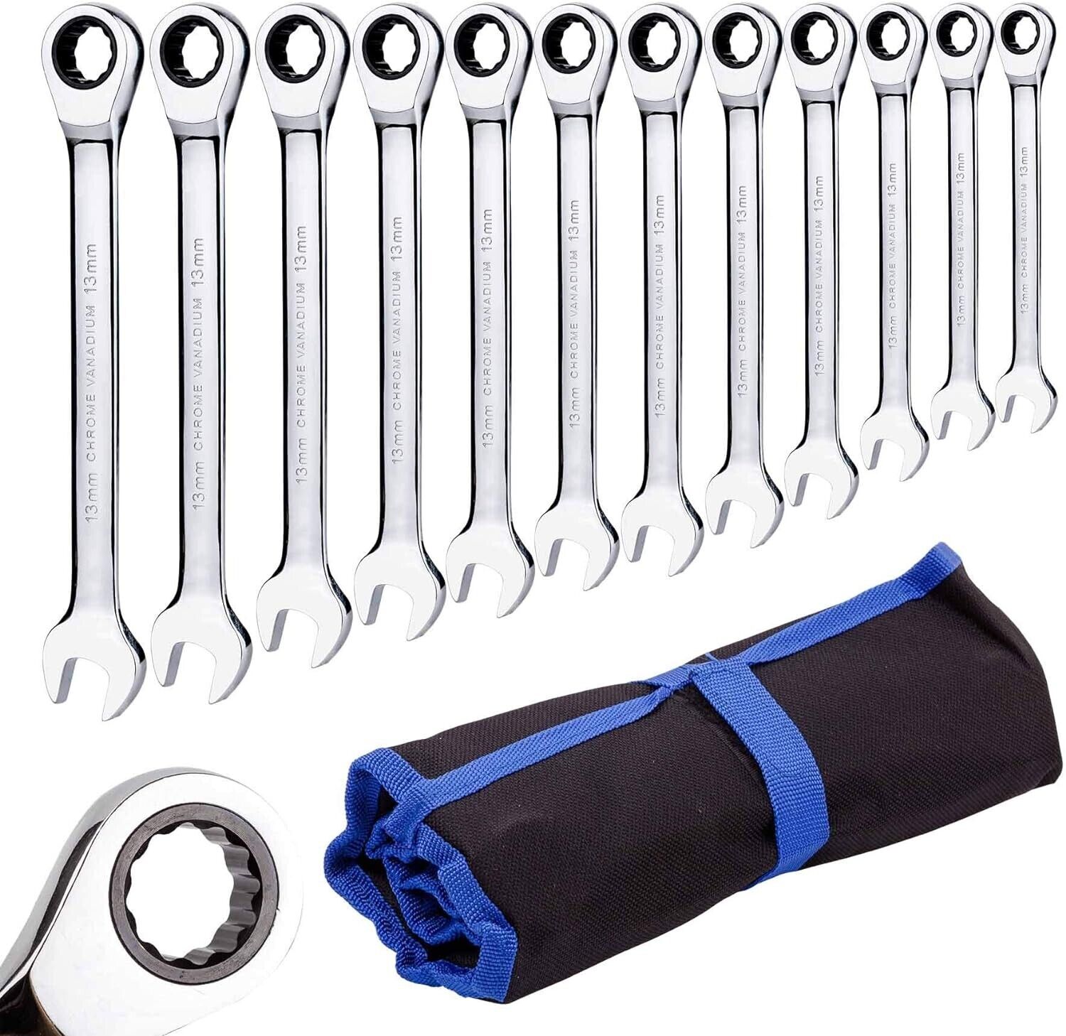 12-Piece 12-Point Combination Wrench Set (8-19mm) with Organizer Rack US