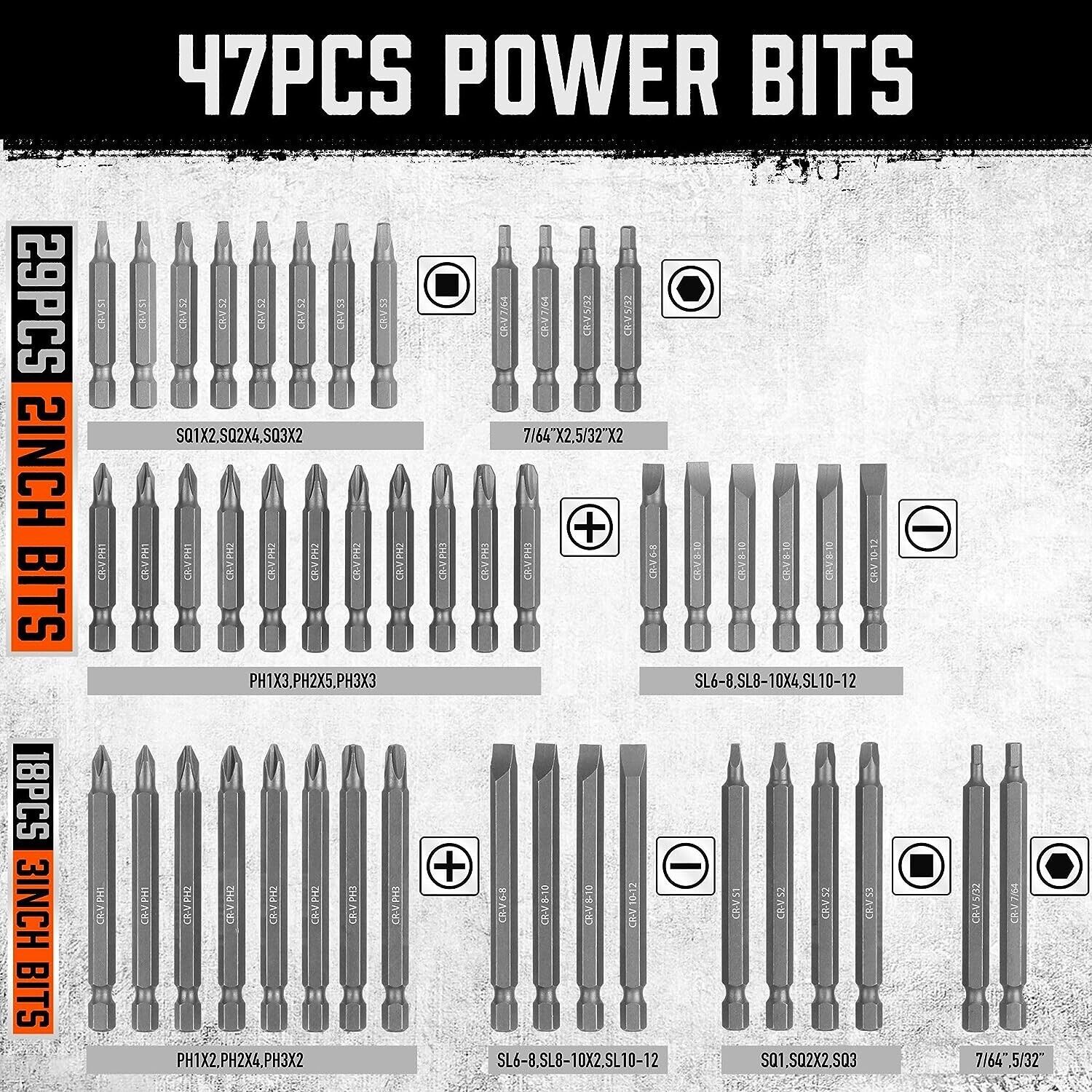 Screwdriver Bit Set | 219 Piece | CR-V Steel | Includes Bit Driver and Hard-to-F