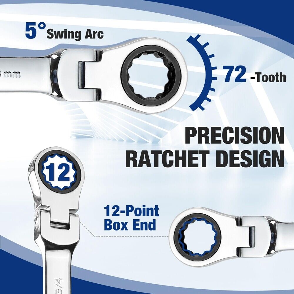 WORKPRO 22PC Ratcheting Wrench Set 72-Teeth Flex-Head Ratchet Combination Wrench