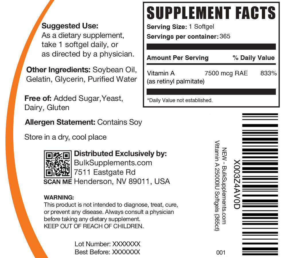 BulkSupplements Vitamin A 25000 IU Softgels - Increase your Vitality