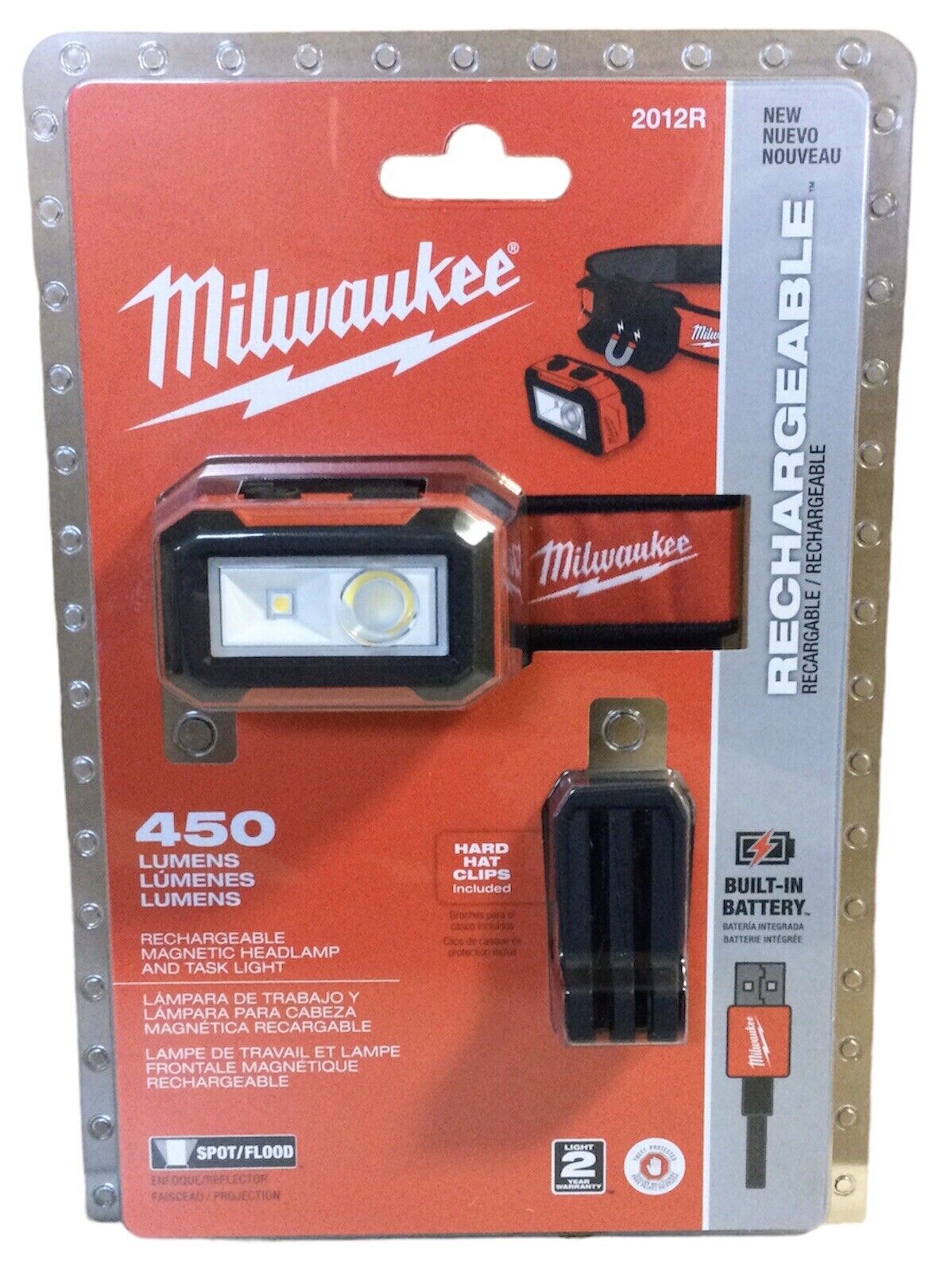 Milwaukee 2012R Rechargeable Magnetic Headlamp & Task light 450 Lumens(1A)