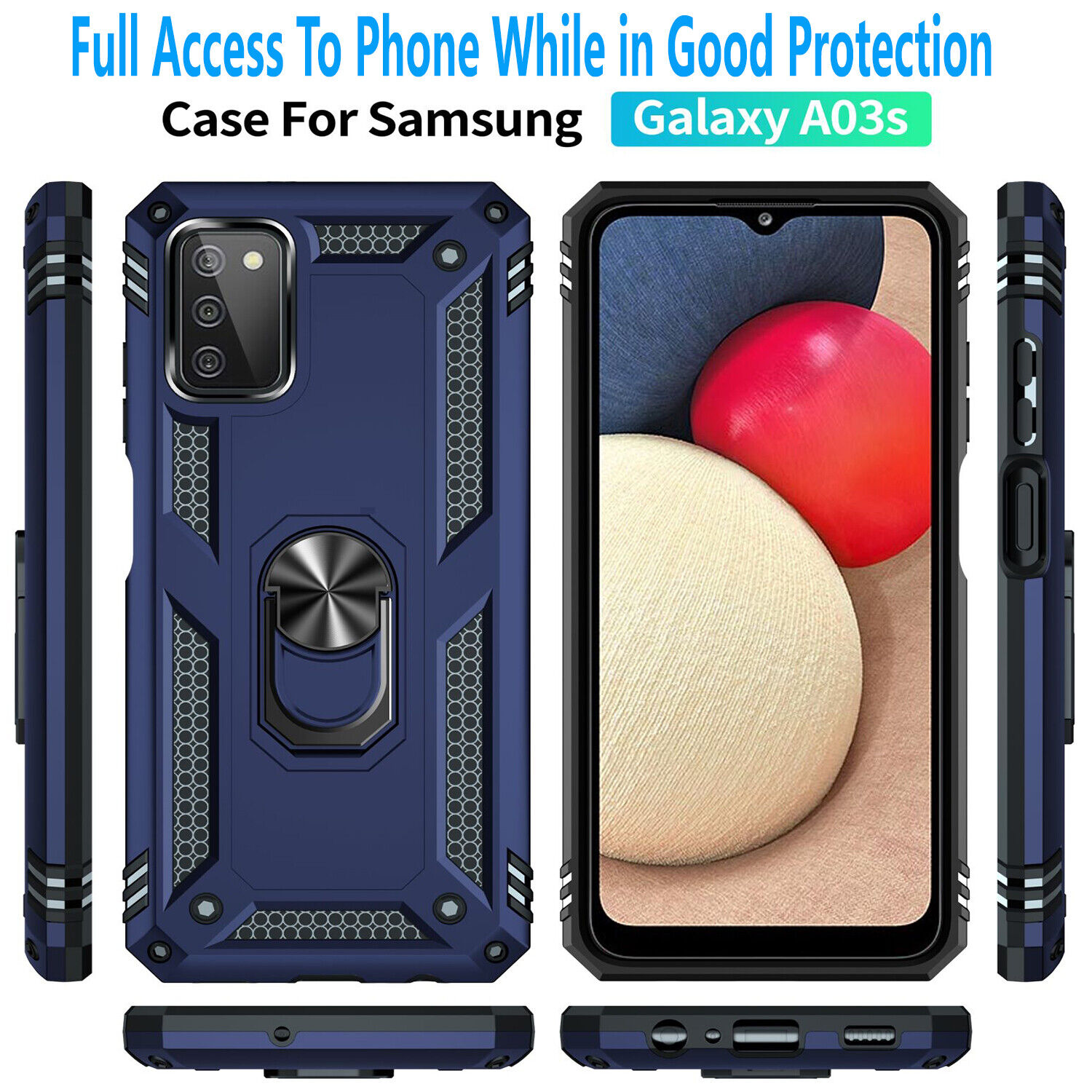 For Samsung Galaxy A03S Phone Case Shockproof Cover +Tempered Glass Protector