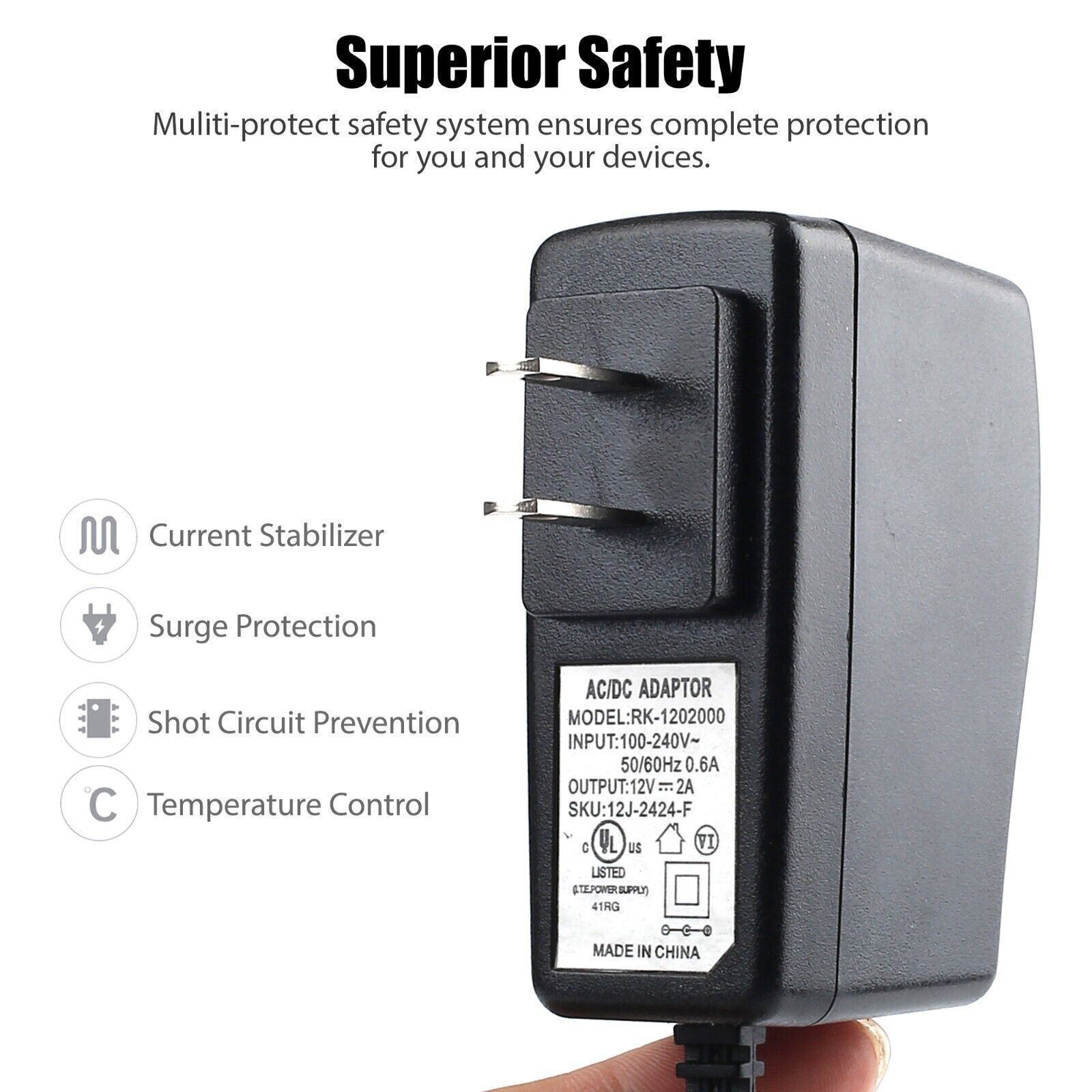 AC 100-240V to DC 12V 2A Power Supply Adapter Heavy-Duty LED Light Strip 24W SMD
