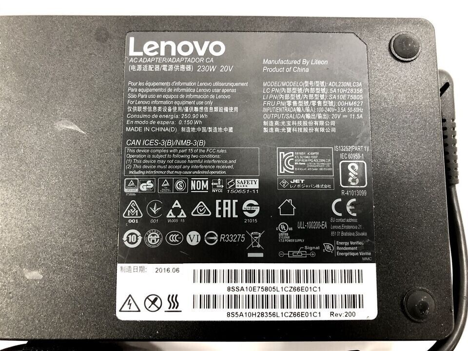 Lenovo ThinkPad 230W 20V 11.5A Slim Tip Power Supply AC Adapter P70 P71