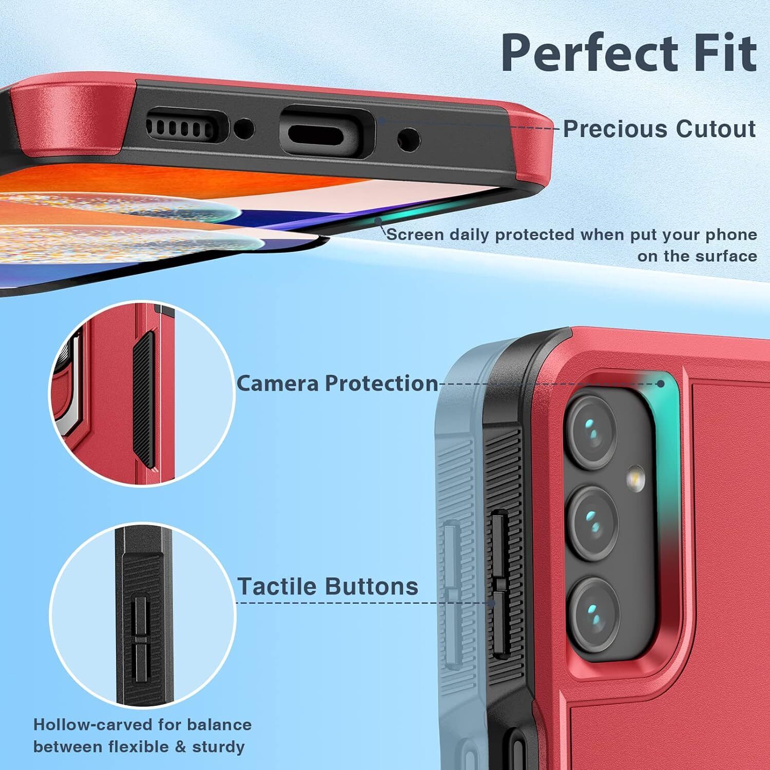 For Samsung Galaxy A15 A14 5G A54 A35 A03S A13 Case Shockproof Phone Cover+Glass