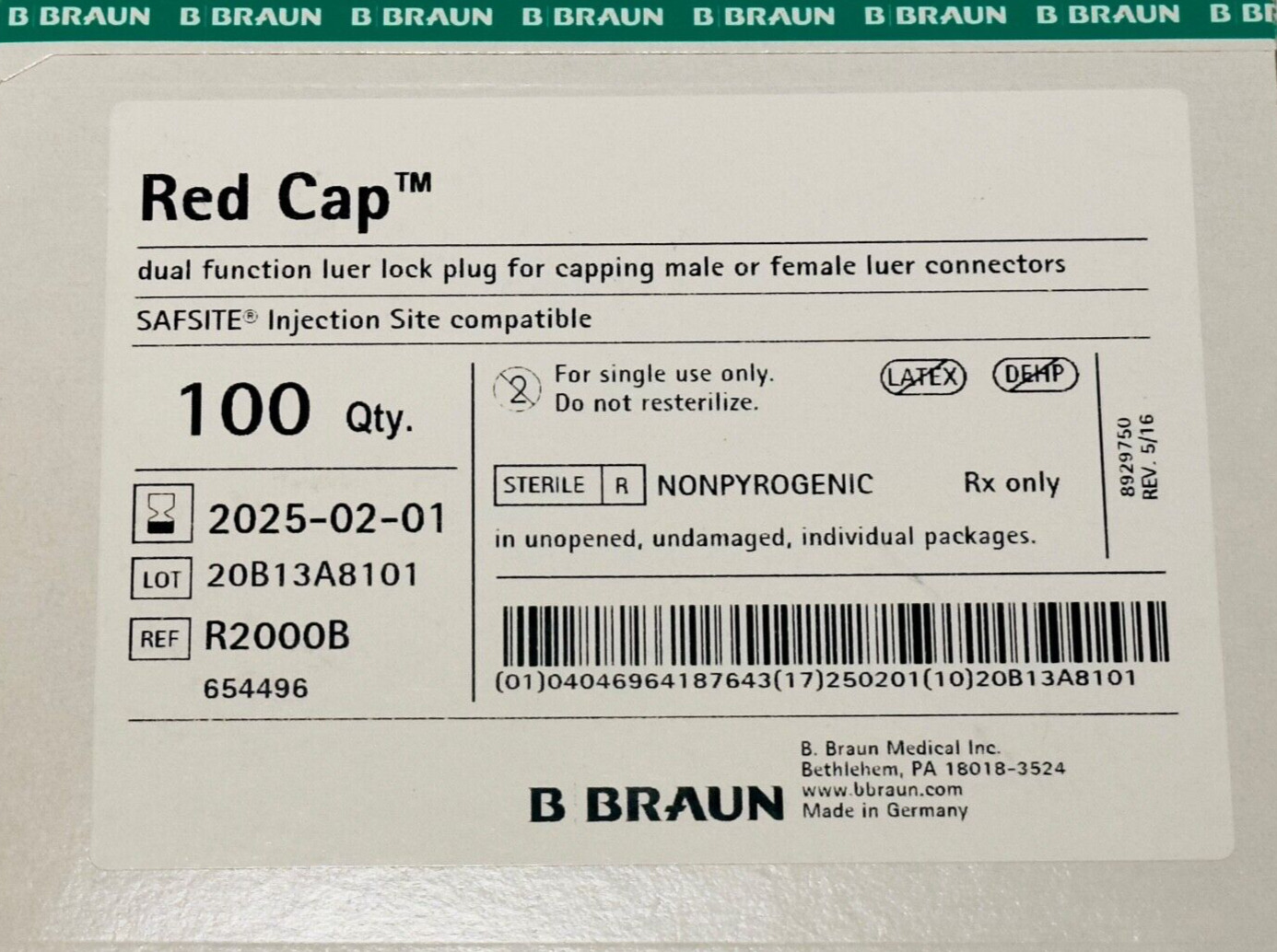 Red Cap Dual Function Luer Lock Plug - B Braun REF 654496 100/Box
