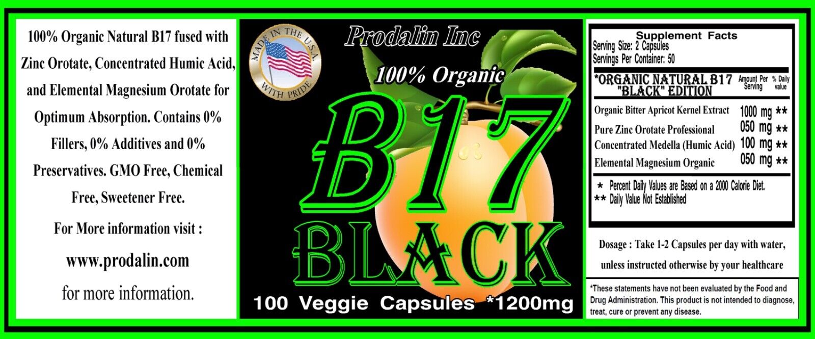 Organic Vitamin B17 High Absorbing Black Edition 1200mg Apricot Kernel HumicZinc