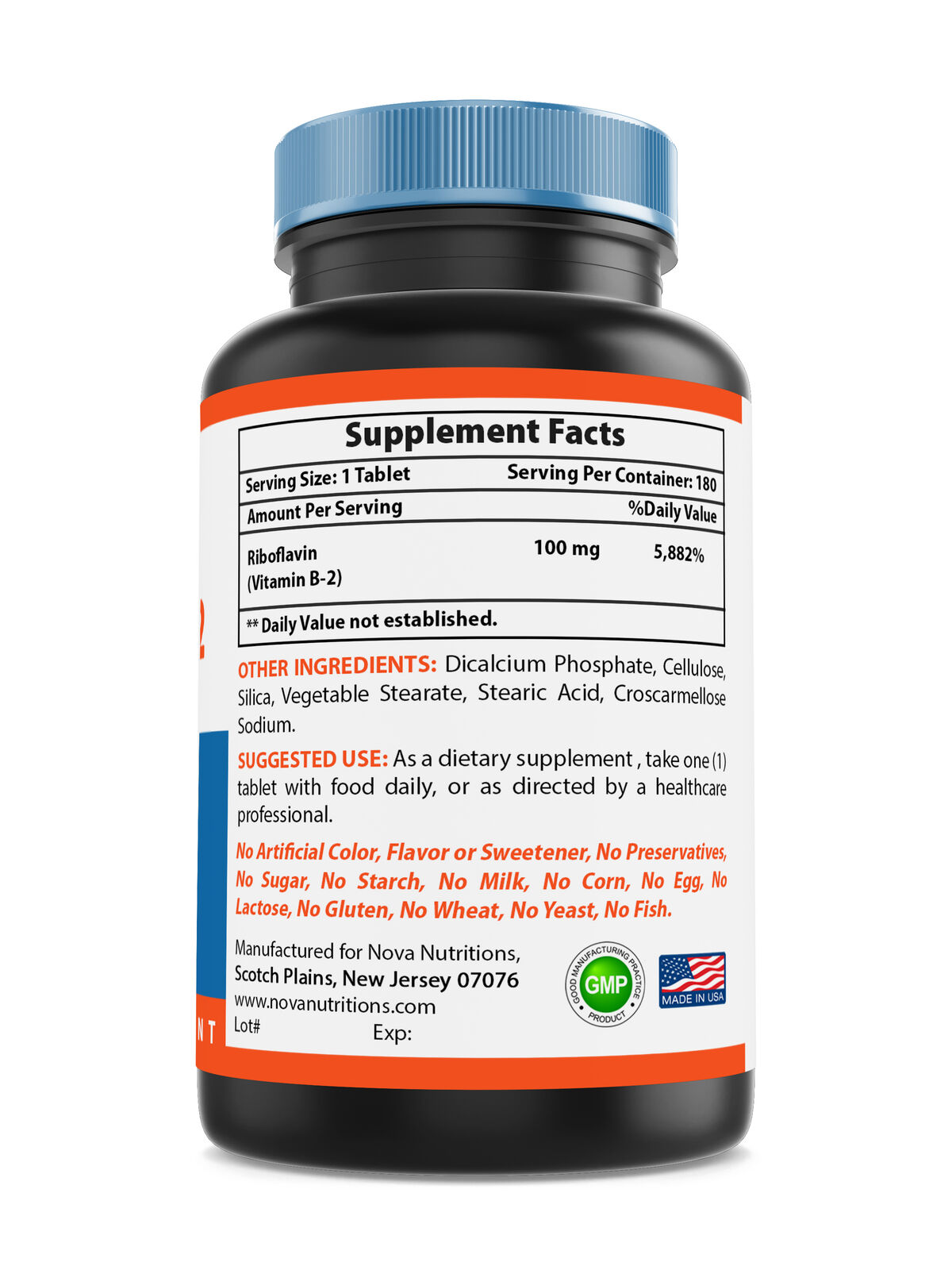 Nova Nutritions Vitamin B2 Riboflavin 100 mg 180 Tablets