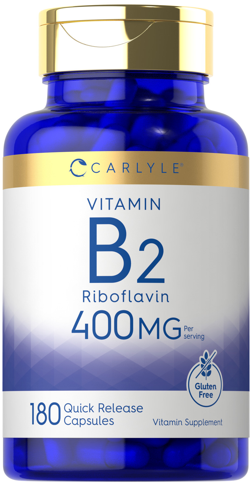 Vitamin B2 400mg | 180 Capsules | Riboflavin | Vegetarian, Non-GMO | by Carlyle