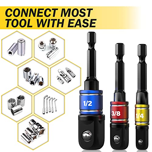 Impact Socket Adapter Set: 1/4" 3/8" 1/2" Driver Bit