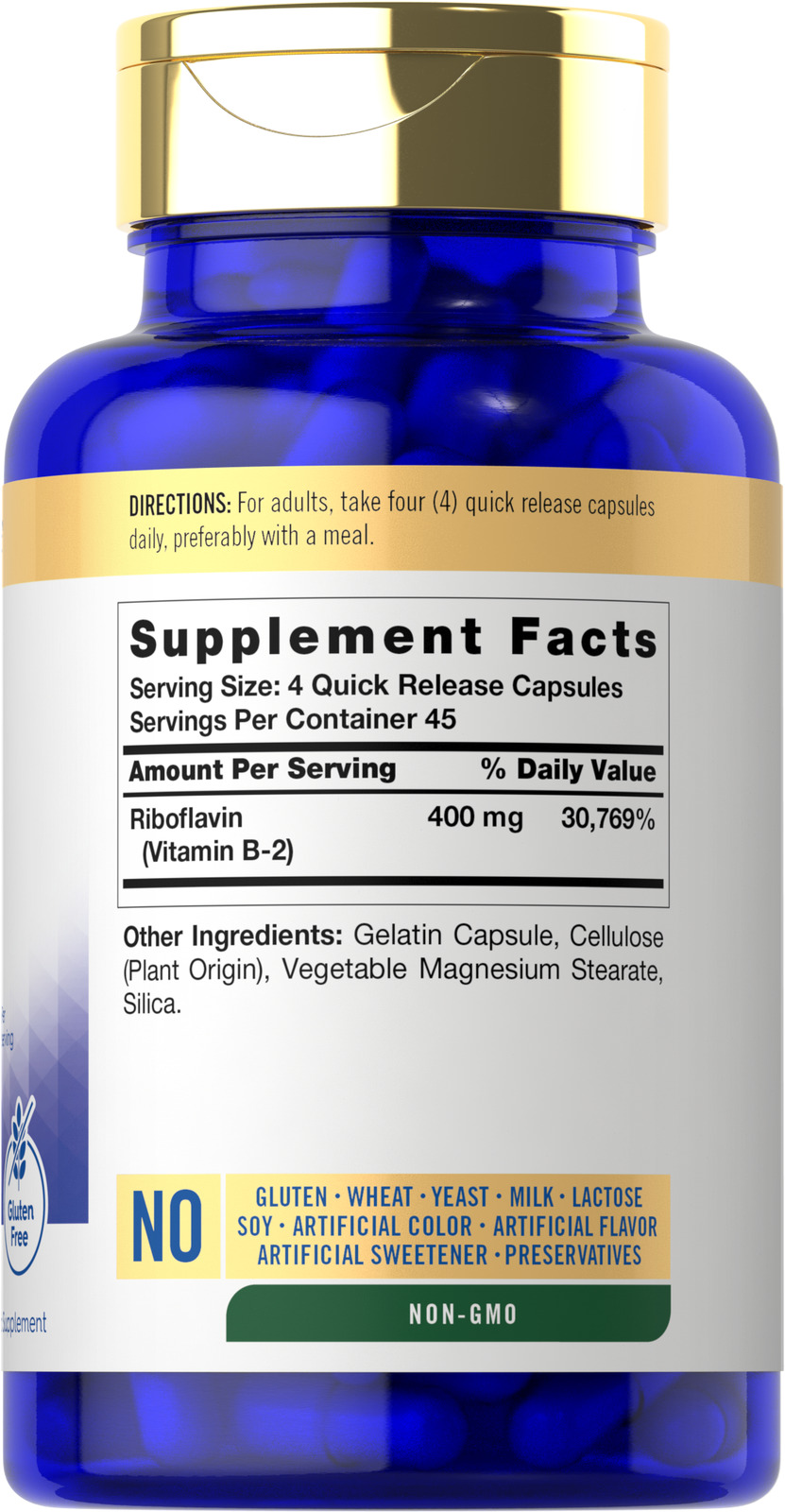 Vitamin B2 400mg | 180 Capsules | Riboflavin | Vegetarian, Non-GMO | by Carlyle