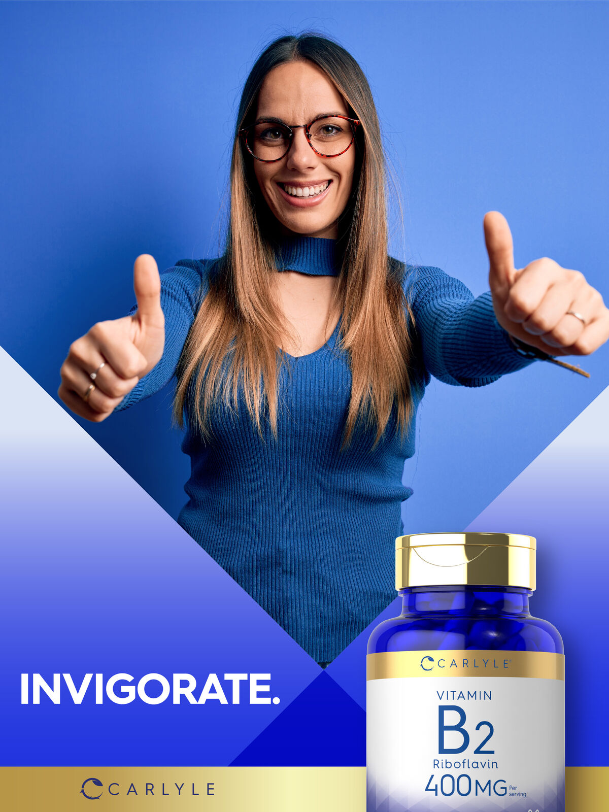 Vitamin B2 400mg | 180 Capsules | Riboflavin | Vegetarian, Non-GMO | by Carlyle
