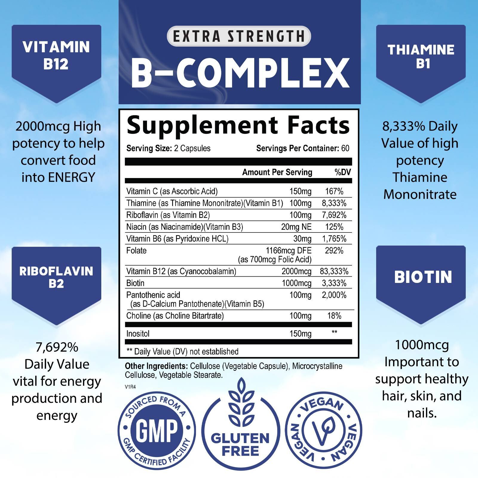Vitamin B Complex Vitamin B Supplement - B-Complex Vitamins with B12, B6, B9